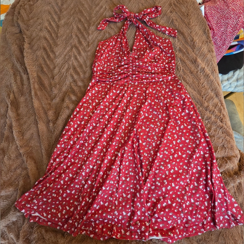 Red Floral Halter Sundress